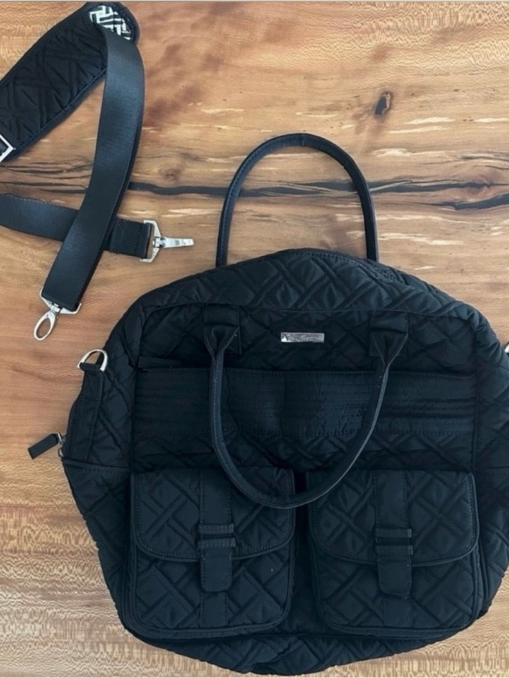Vera Bradley Black Grand Cargo Quilted Travel Weekender Bag Removable Straps - Picture 2 of 10